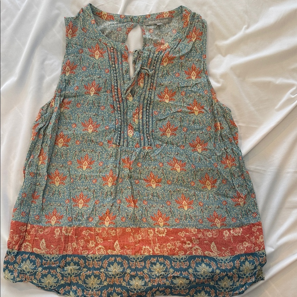 Daniel Rainn Floral Sleeveless Blouse - Blue and Orange